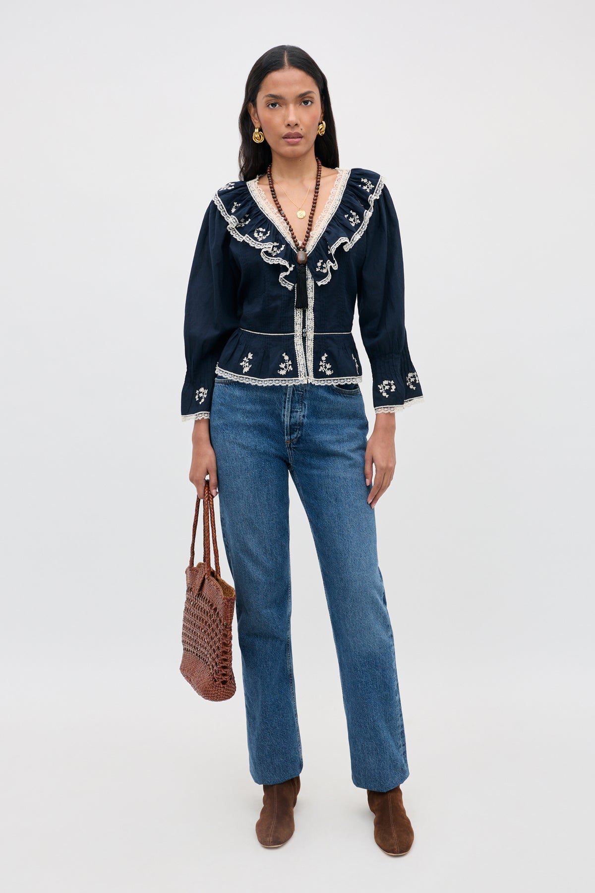 solene top flower trail embroidery navy